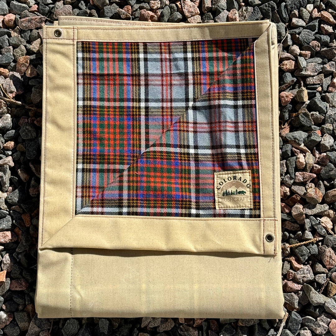 Extra Large Waxed Canvas and Tartan Wool Lined Bushcraft Ground Cloth