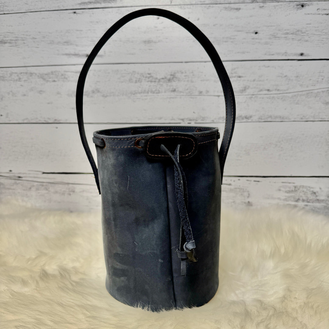 Charcoal Leather Bucket Bag (Medium)