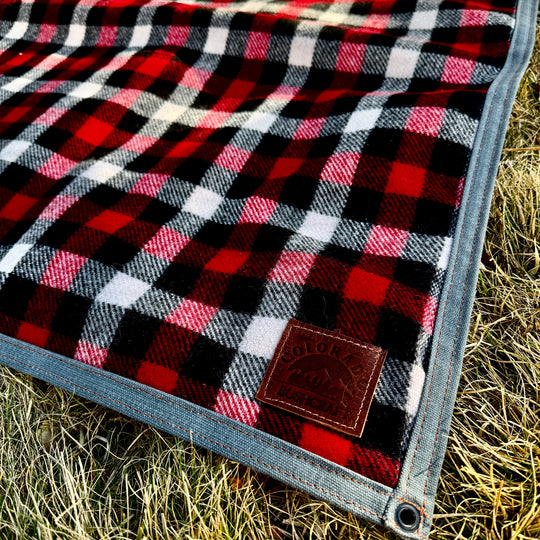 Extra Large Heavyweight Waxed Canvas and American Plaid Wool Lined Bushcraft Ground Cloth