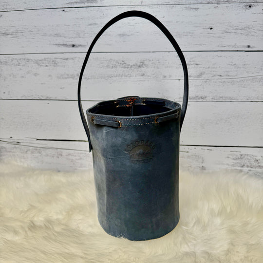 Charcoal Leather Bucket Bag (Medium)