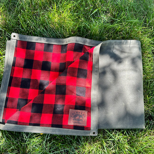 Extra Large Heavy Weight Waxed Canvas and Buffalo Plaid Wool Lined Bushcraft Ground Cloth