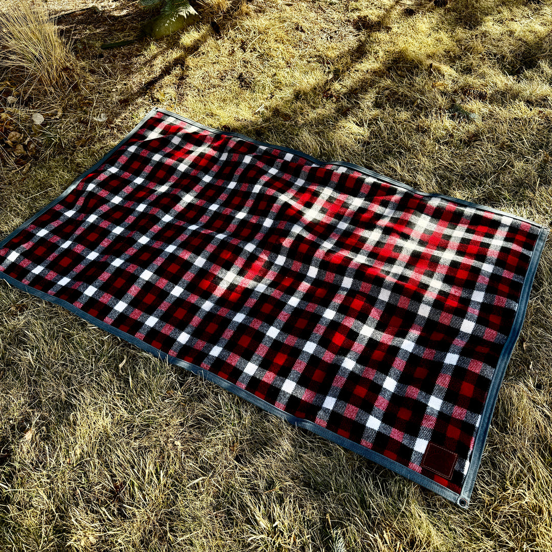 Extra Large Heavyweight Waxed Canvas and American Plaid Wool Lined Bushcraft Ground Cloth