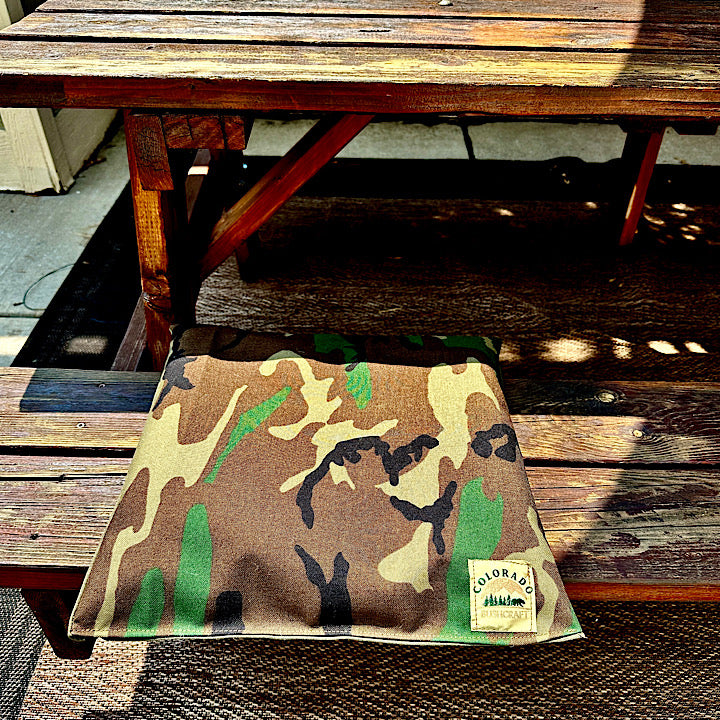 Woodland Bushcraft Cooshun - Waxed Canvas, Woodland Camo Cordura, and Wool Sitting Pad