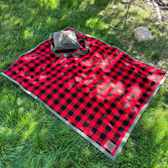 Extra Large Heavy Weight Waxed Canvas and Buffalo Plaid Wool Lined Bushcraft Ground Cloth