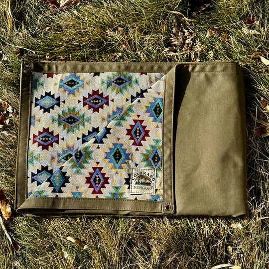 Extra Large Heavy Weight Waxed Canvas and Aztec Print Lined Bushcraft Ground Cloth