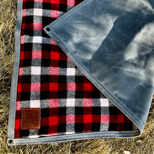 Extra Large Heavyweight Waxed Canvas and American Plaid Wool Lined Bushcraft Ground Cloth