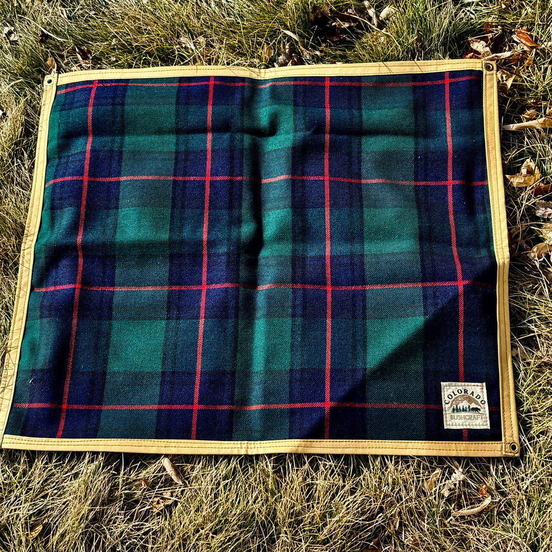 (Small Waxed Canvas and Tartan Wool Lined Bushcraft Ground Cloth