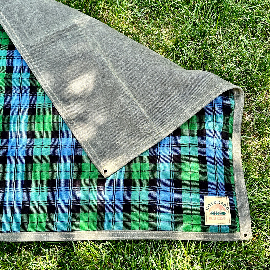 Large Heavyweight Waxed Canvas and Tartan Wool Lined Bushcraft Ground Cloth