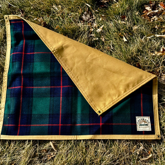 (Small Waxed Canvas and Tartan Wool Lined Bushcraft Ground Cloth