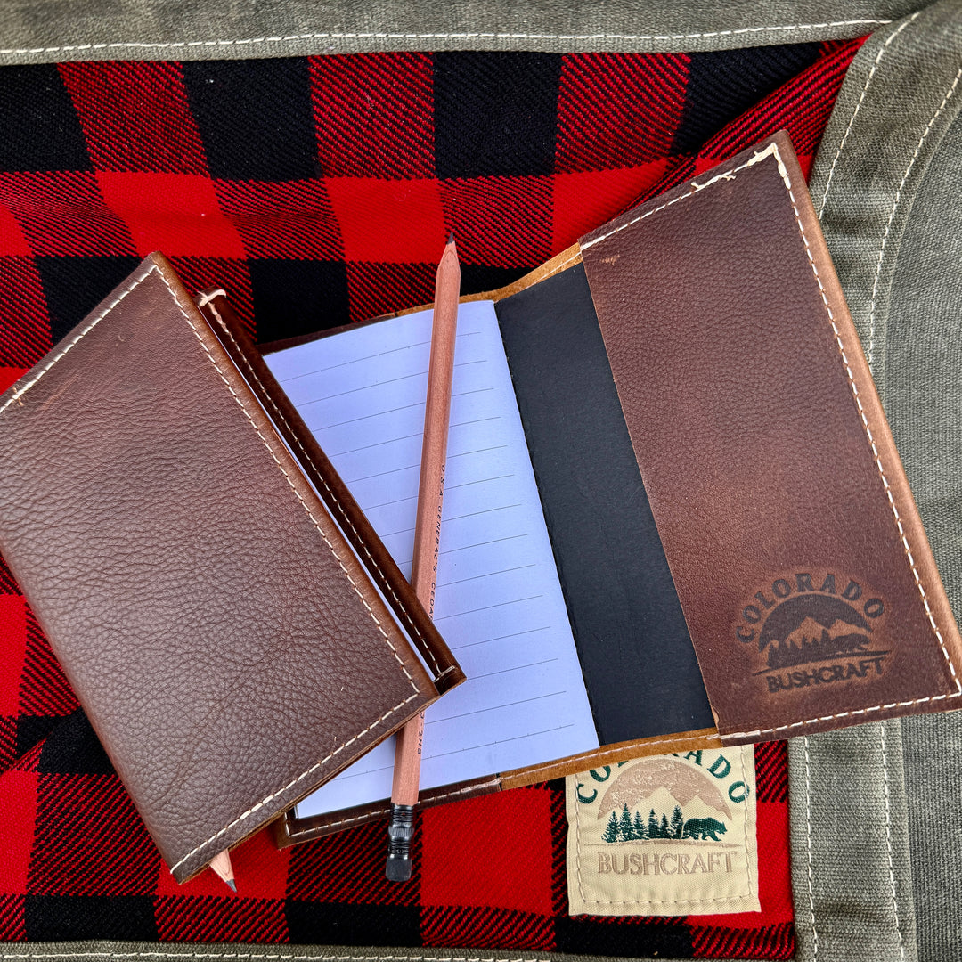 Handmade Bushcraft Field Note Kodiak Leather Notebook Diary (Includes Notebook and Pencil)