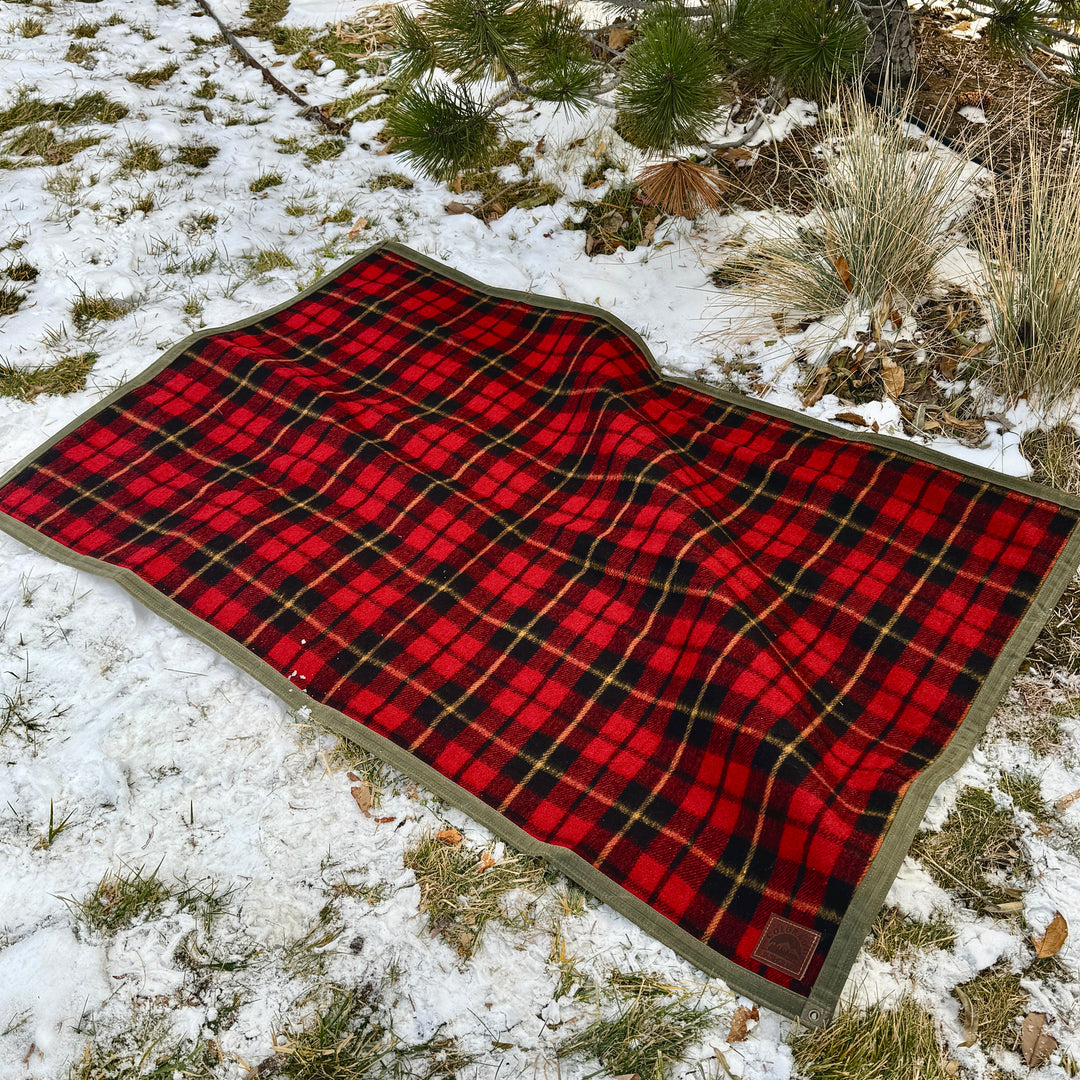 Extra Large Waxed Canvas and Tartan Wool Lined Bushcraft Ground Cloth