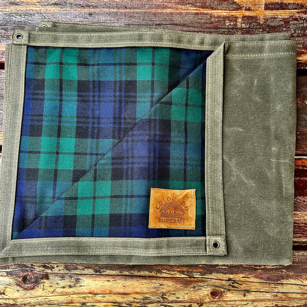 Extra Large Heavyweight Waxed Canvas and Ancient Blackwatch Tartan Wool Lined Bushcraft Ground Cloth