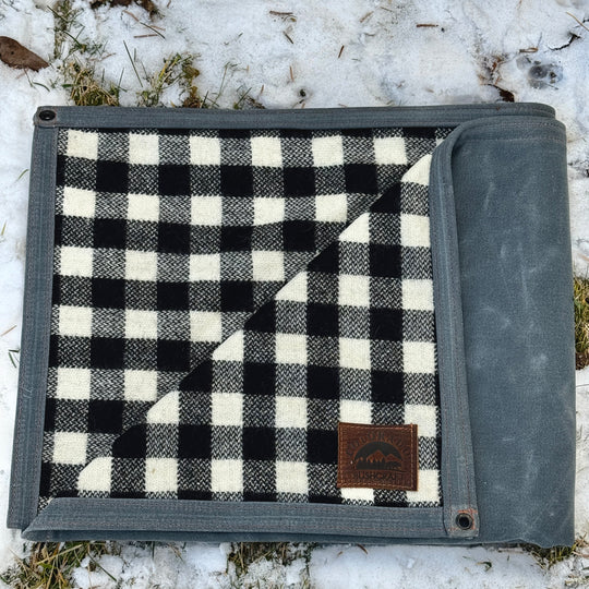 Extra Large Heavy Weight Waxed Canvas and B/W Buffalo Plaid Wool Lined Bushcraft Ground Cloth (Copy)