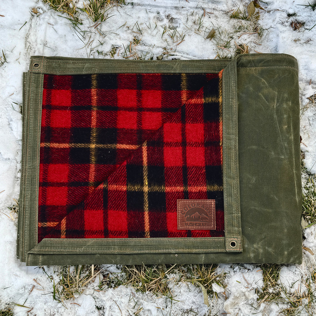 Extra Large Waxed Canvas and Tartan Wool Lined Bushcraft Ground Cloth