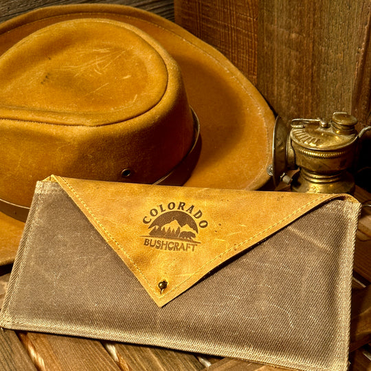 Settlers Collection:  Crazy Horse Leather and Waxed Canvas Bankers Wallet Bushcraft Survival Camping Possibles Dopp Grooming